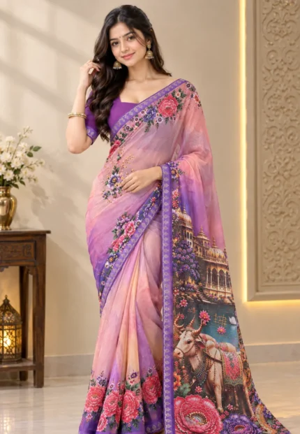 Nayara Heritage Georgette Purple Pink Saree