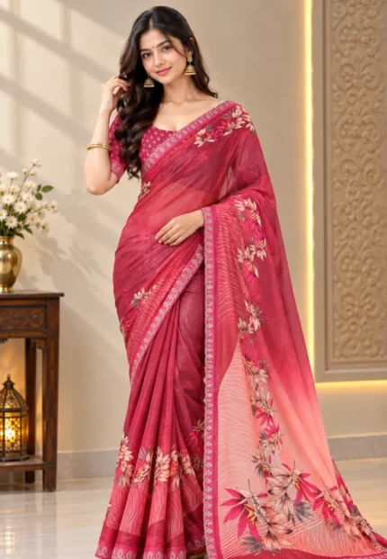 Nayara Heritage Georgette Crimson Red Saree