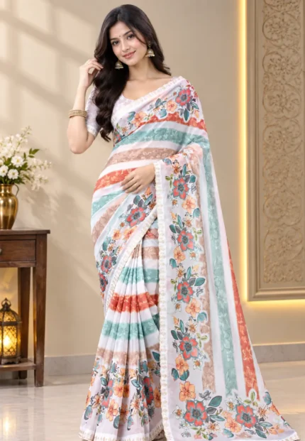 Nayara Heritage Georgette Sage Green Saree