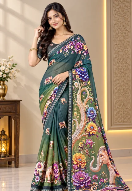 Nayara Heritage Georgette Dark Teal Saree