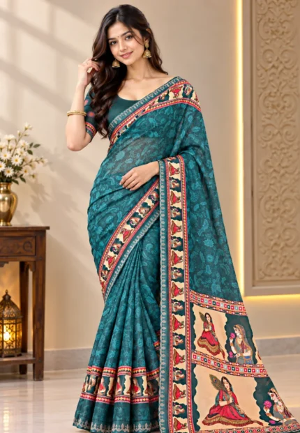 Nayara Heritage Georgette Teal Blue Saree