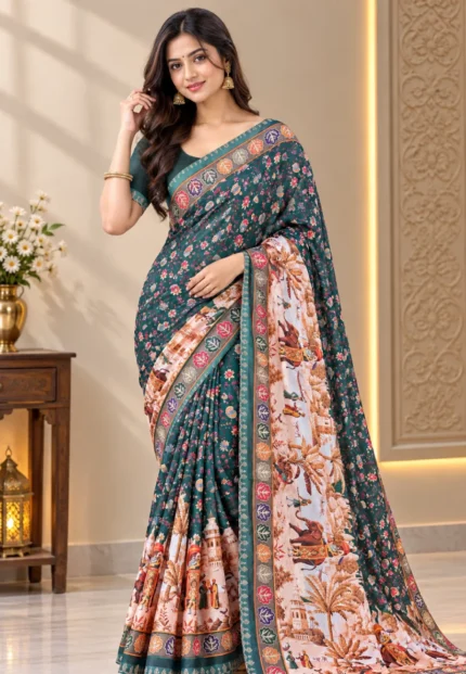 Nayara Heritage Georgette Slate Blue Saree