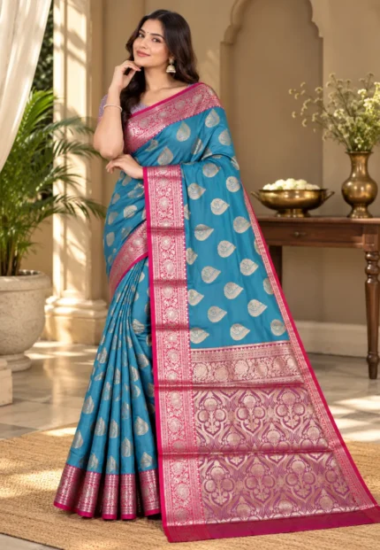 Mahek Silk Banarasi Teal Blue Saree