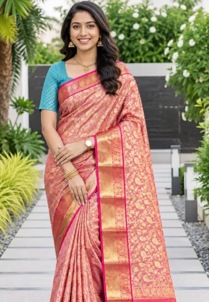 Kerry Pink Silk Banarasi Saree