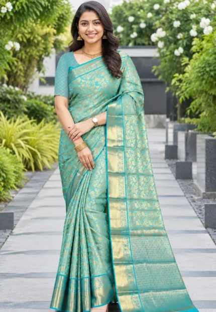 Kerry Firozi Silk Banarasi Saree