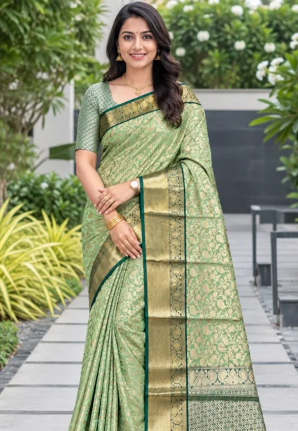 Kerry Mehandi Silk Banarasi Saree