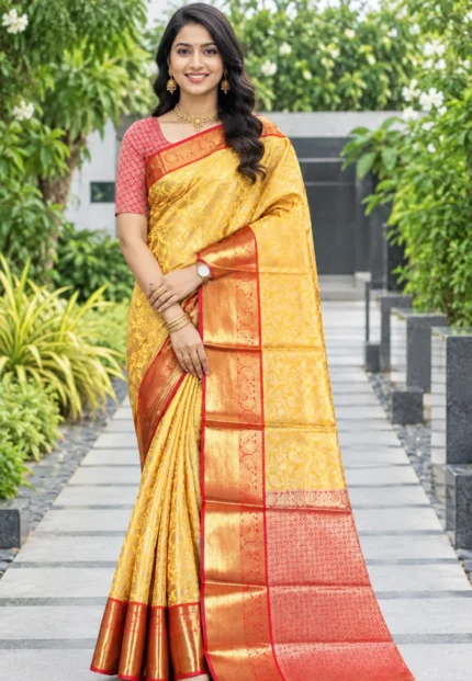 Kerry Mustard Silk Banarasi Saree
