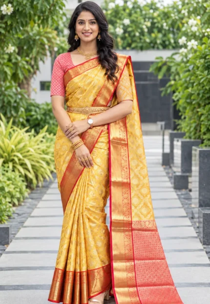Tilak Mustard Silk Banarasi Saree